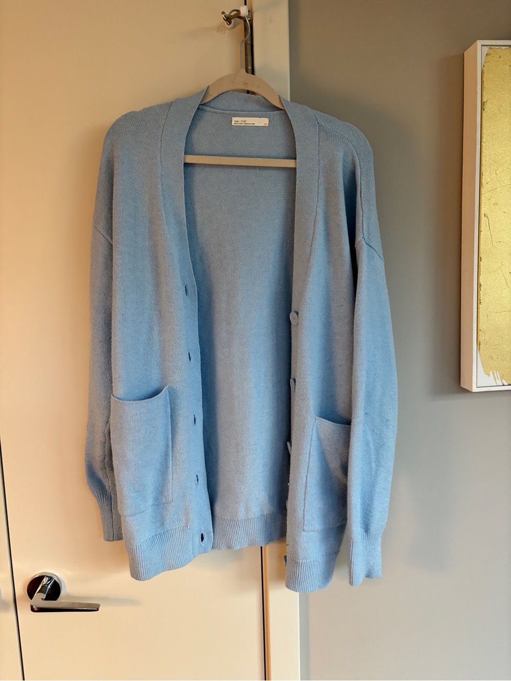 OAK + FORT Pale Blue Open-Front Pocket Cardigan